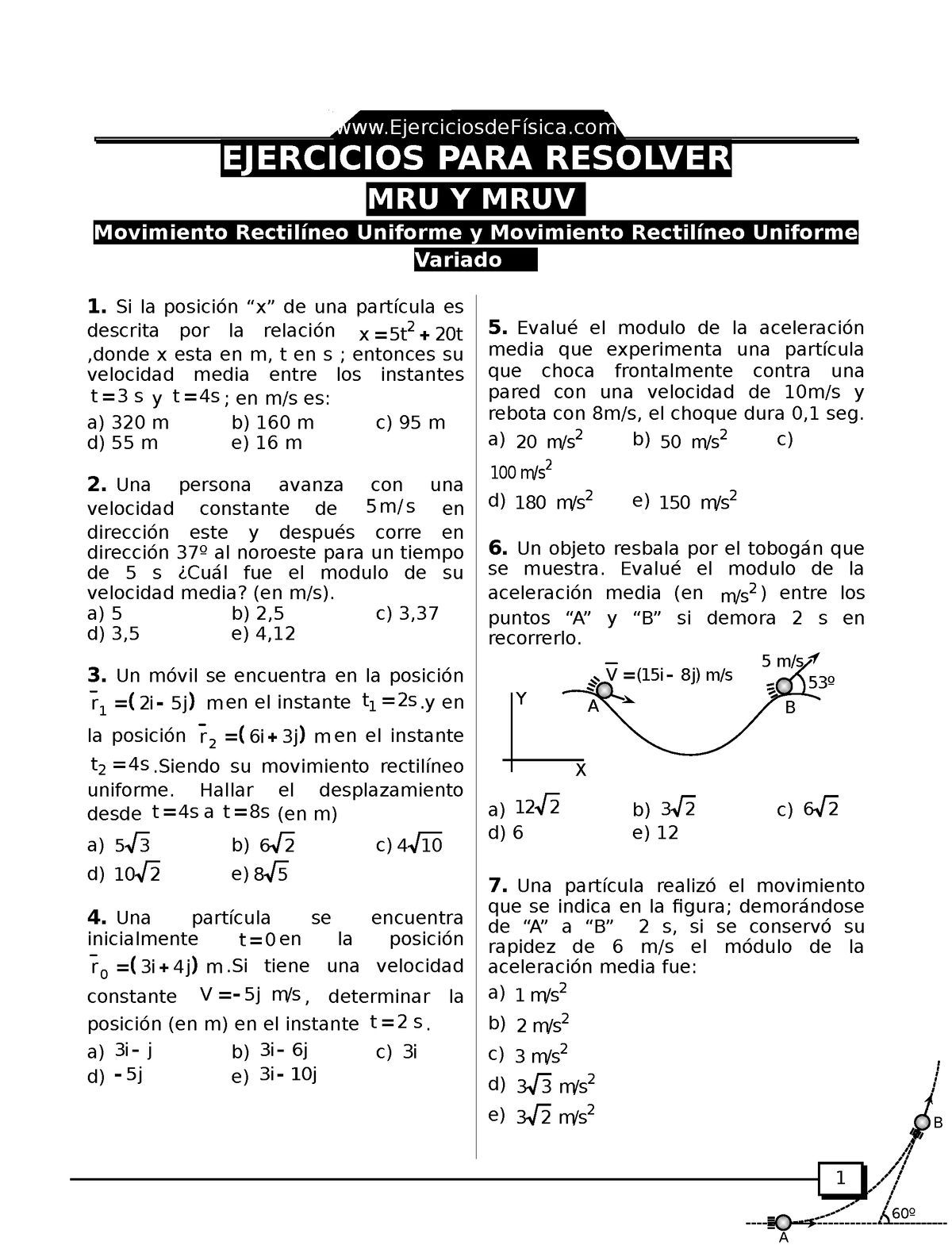 MRU Y MRUV Ejercicios - EJERCICIOS PARA RESOLVER MRU Y MRUV Movimiento ...