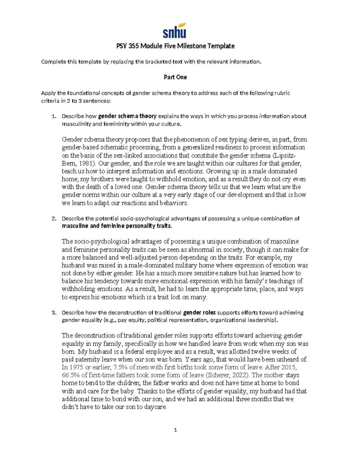 PSY 355 Module Five Milestone - Part One Apply the foundational ...