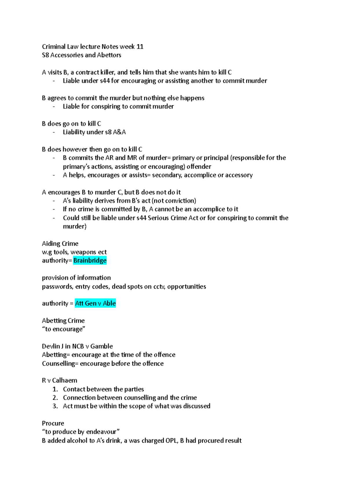 Criminal Law lecture Notes week 11 - Contact between the parties 2 ...