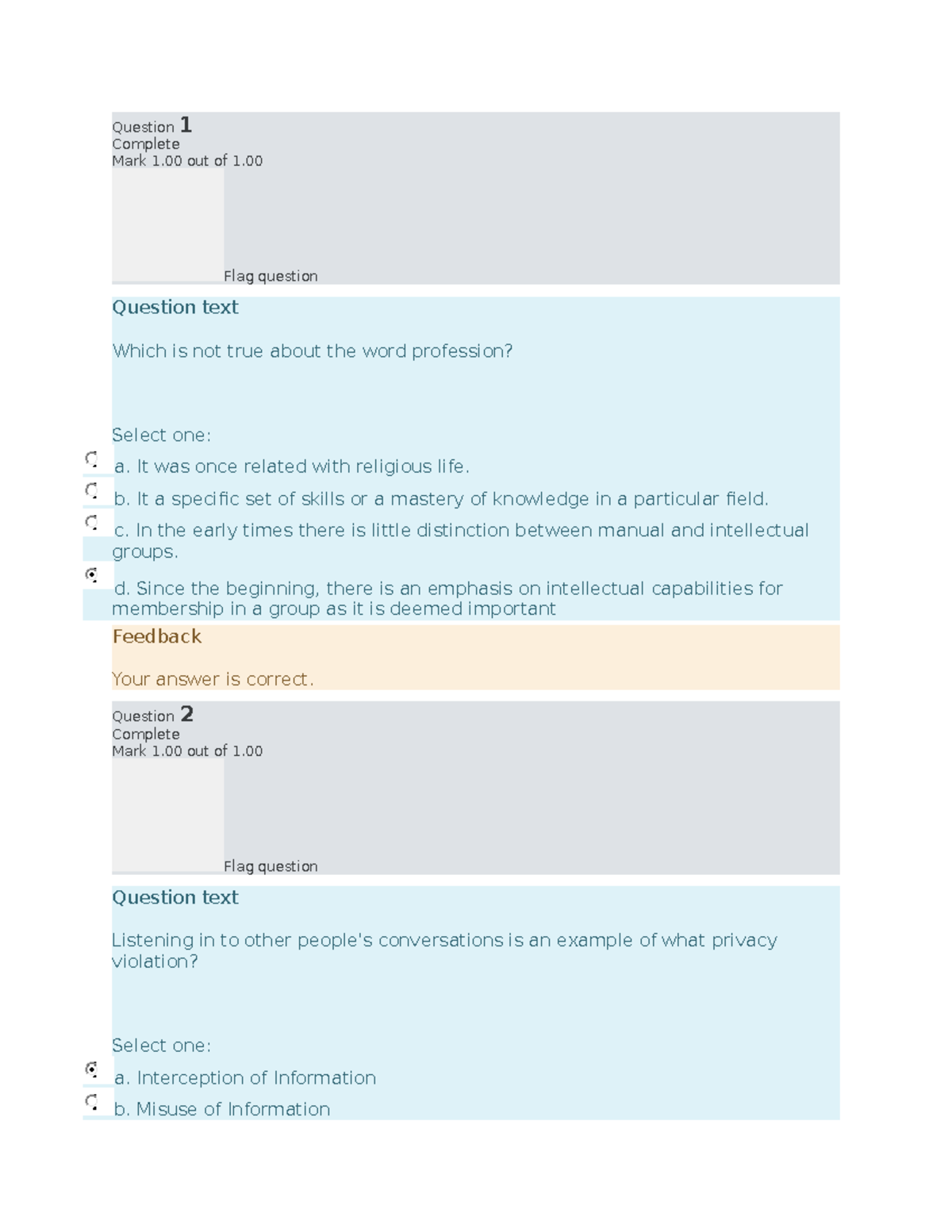 Social and Professional Issues Prelim.docx - Question 1 Complete Mark 1 ...