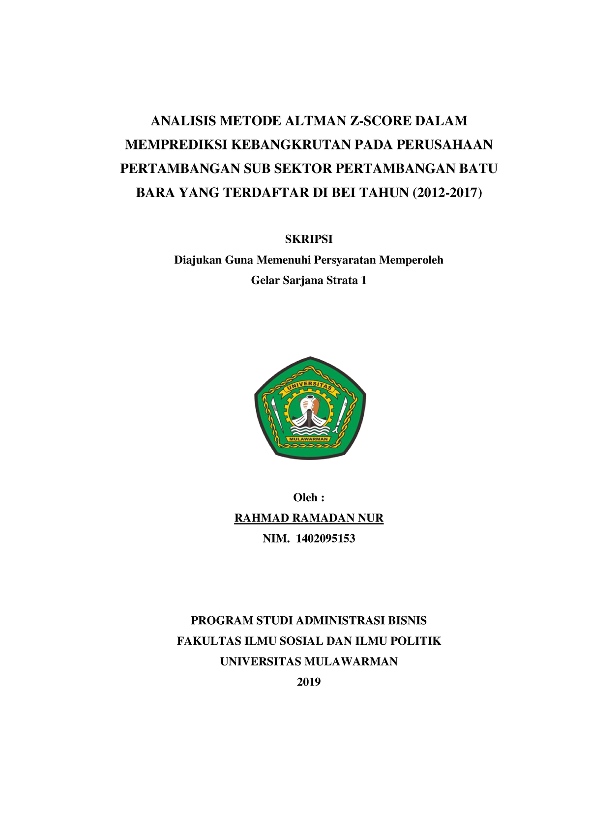 Skripsi - ANALISIS METODE ALTMAN Z-SCORE DALAM MEMPREDIKSI KEBANGKRUTAN ...