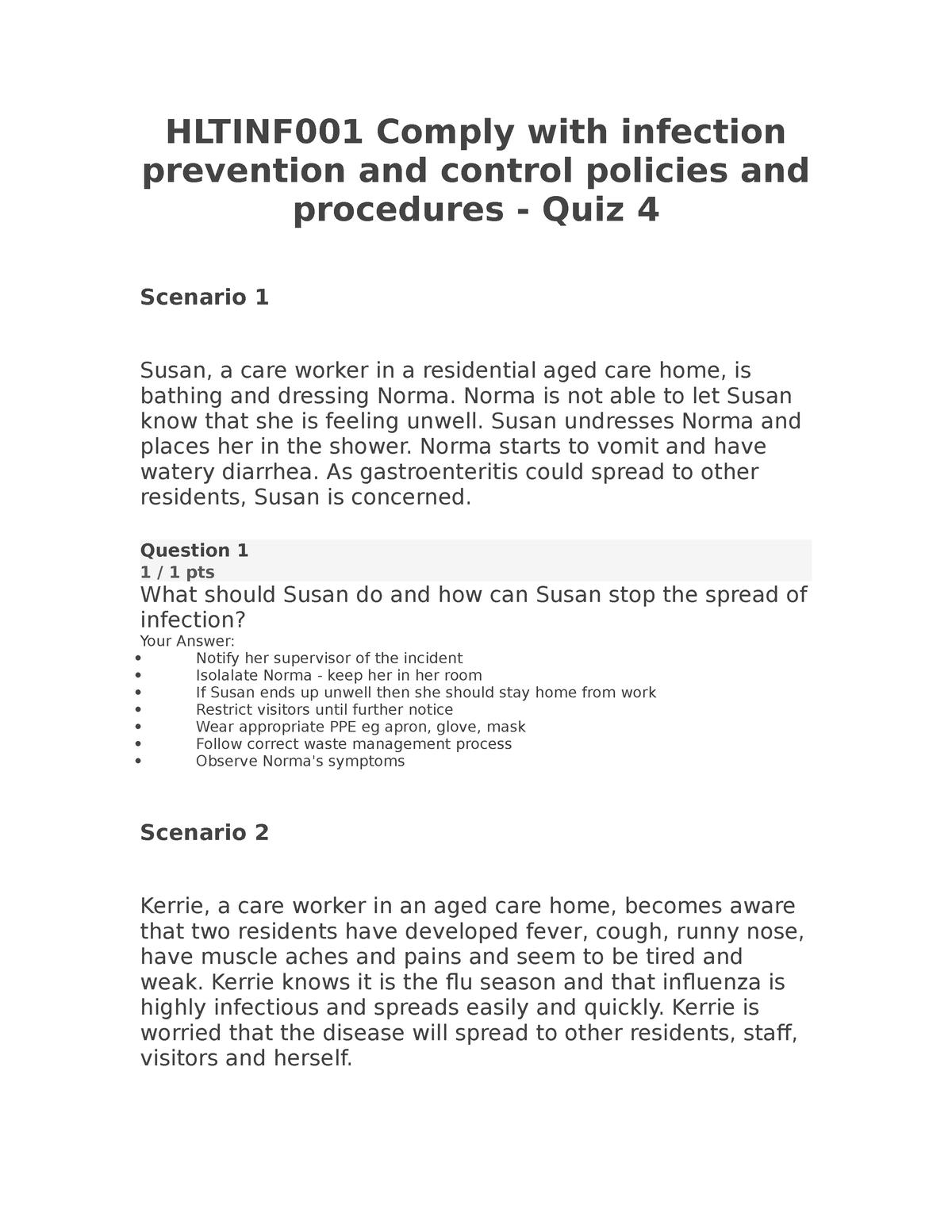 Hltinf 001 Comply With Infection Prevention And Control Policies And Procedures Quiz 4 1493