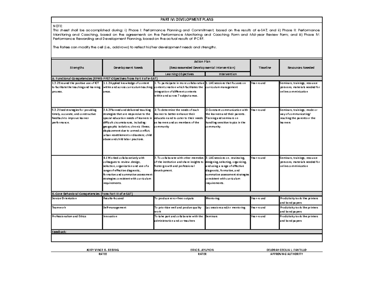 Qq Development Plan Work Learning Objectives Intervention 1 3 