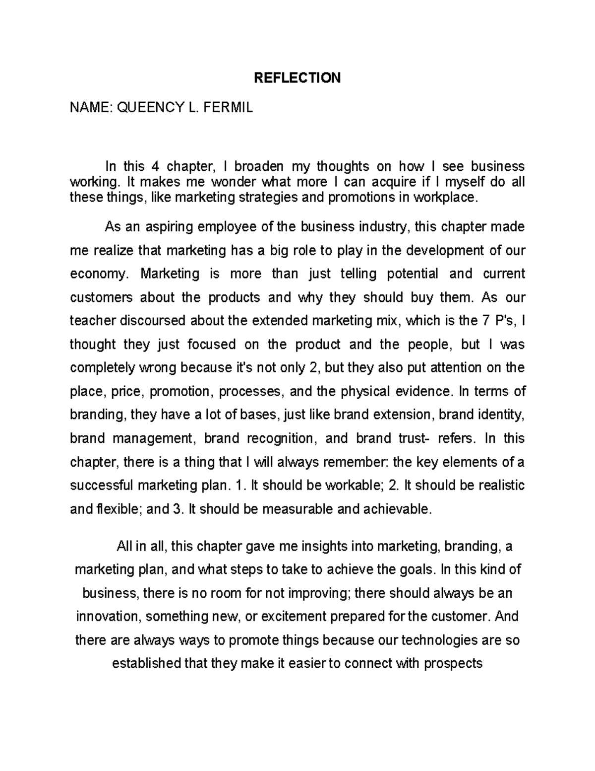 Reflection - guide - REFLECTION NAME: QUEENCY L. FERMIL In this 4 ...