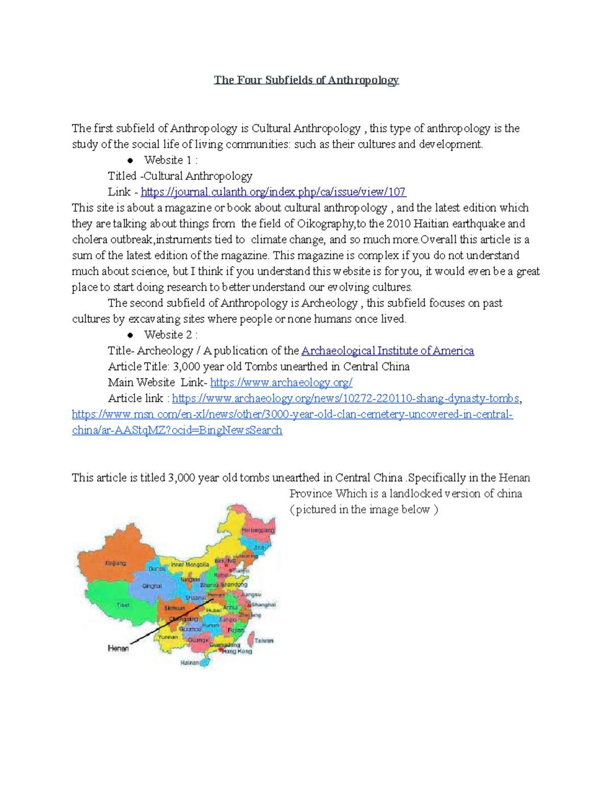 Chapter 1 - Individual Activity The Four Subfields of Anthropology ...