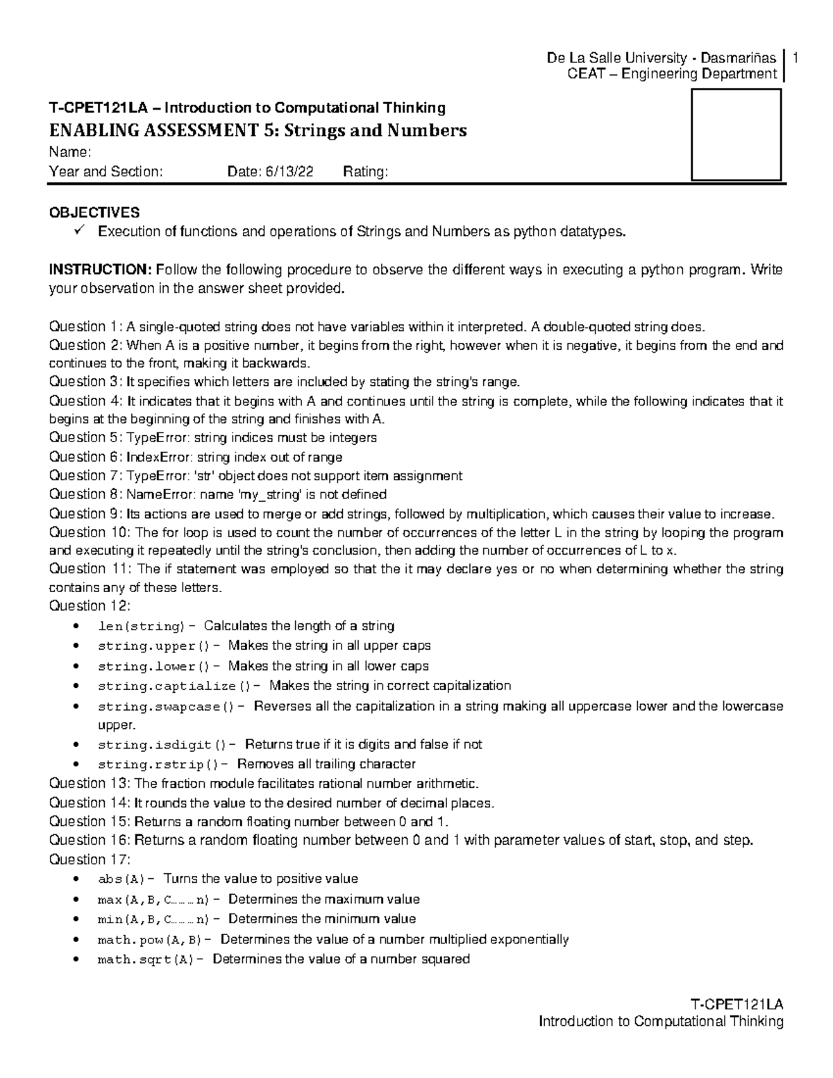 Python Enabling Assessment 5 - CEAT – Engineering Department T ...