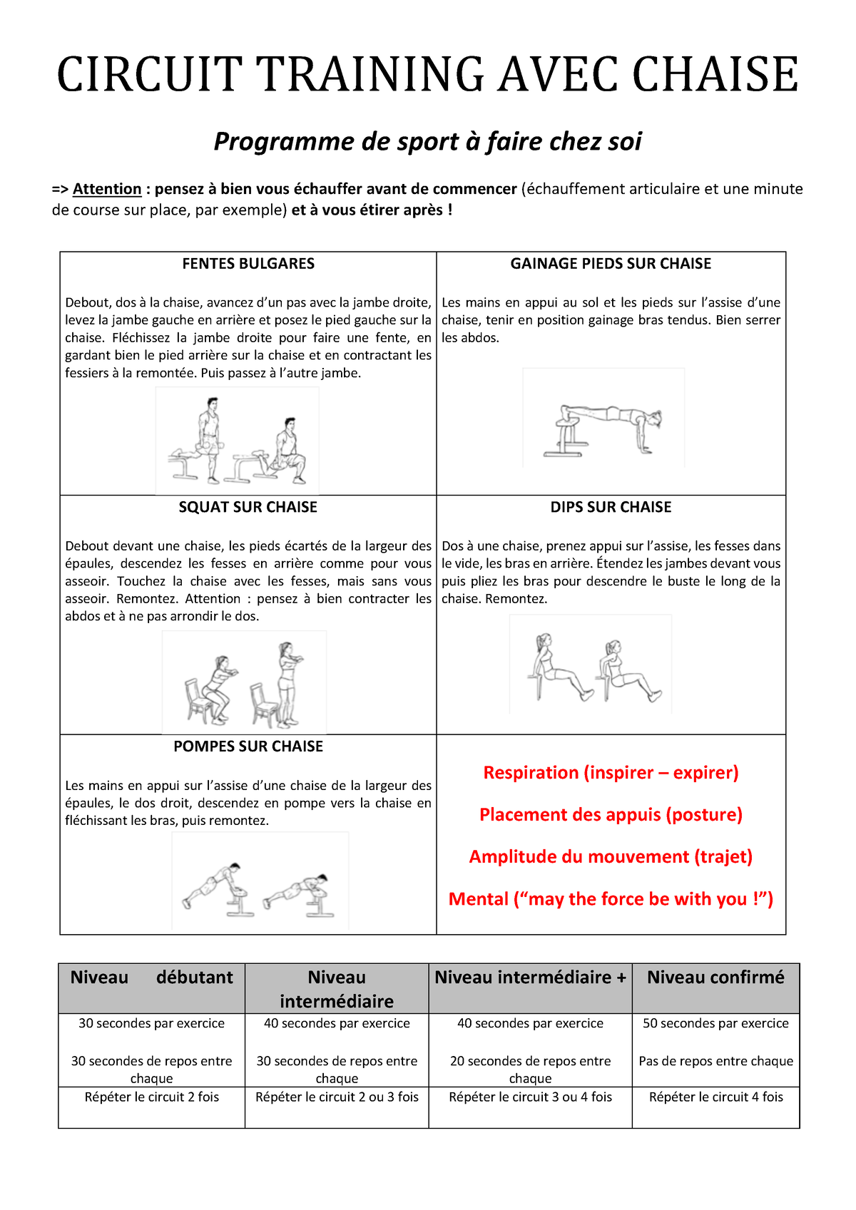 Circuittrainingavecchaise - CIRCUIT TRAINING AVEC CHAISE Programme de ...