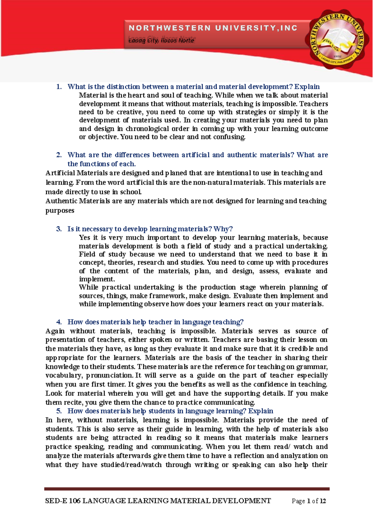 Module 1 Language Learning Material Development What is the