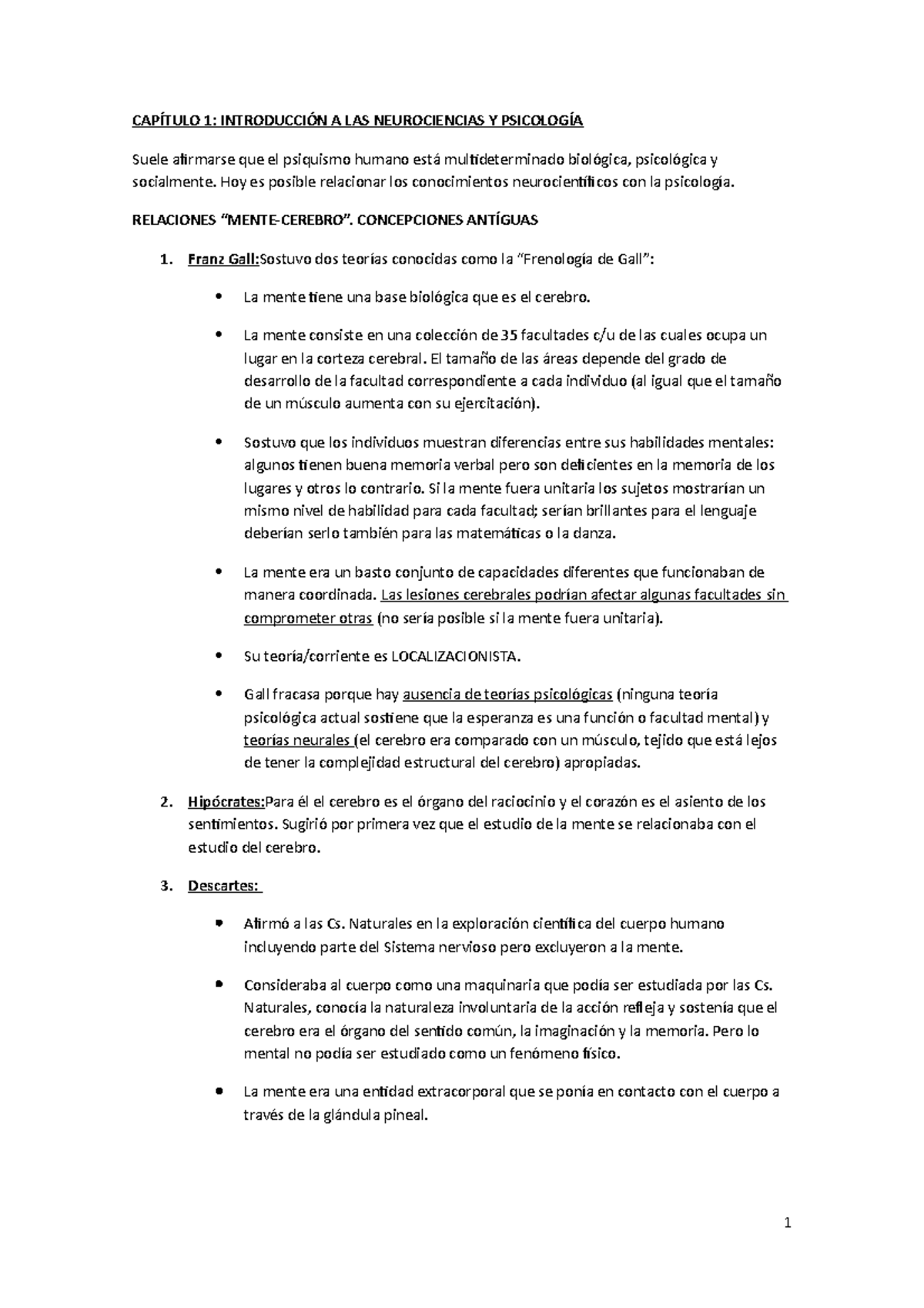 Resumen neuro primer parcial - CAPÍTULO 1: INTRODUCCIÓN A LAS ...