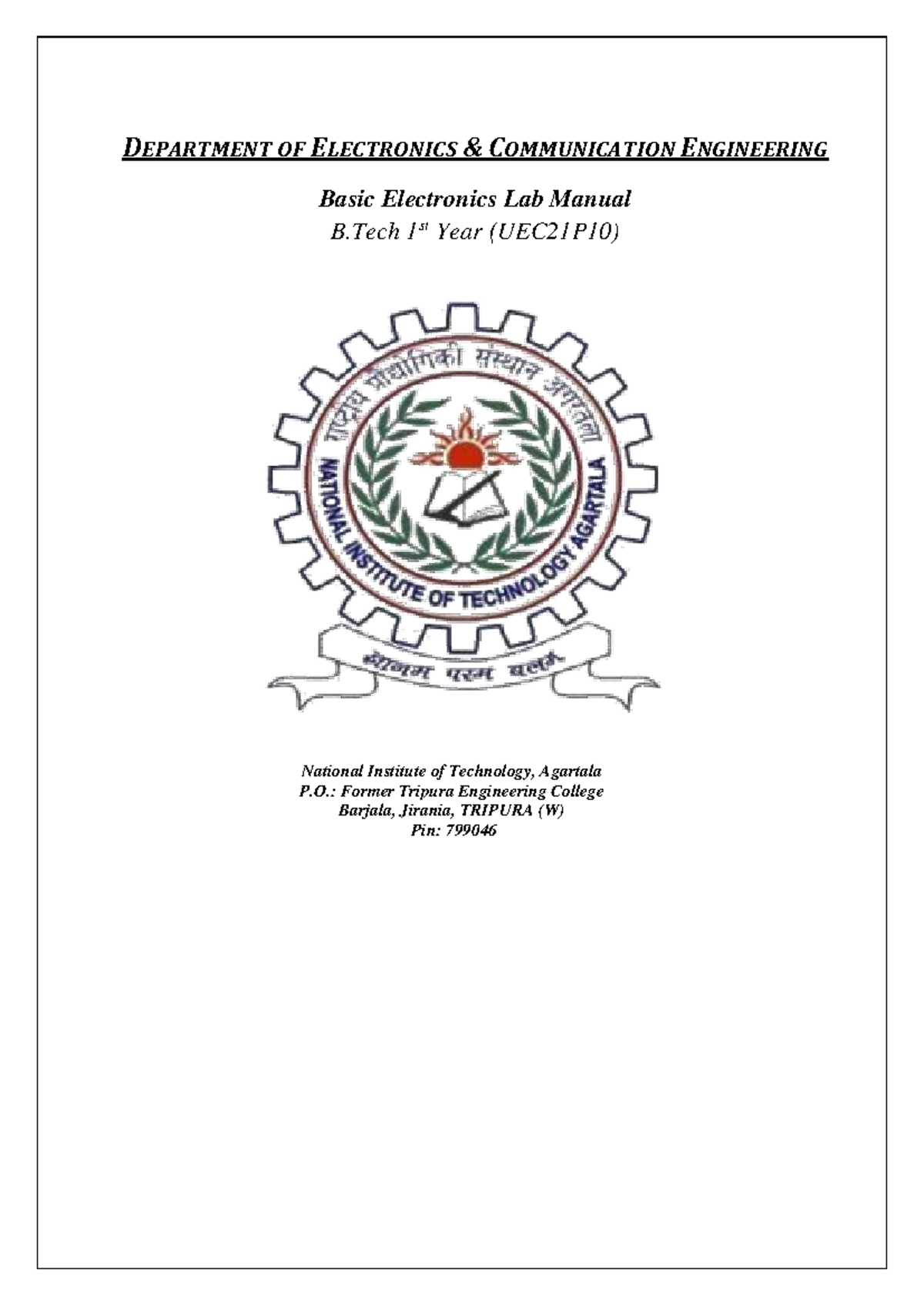 ECE lab manuals DEPARTMENT OF ELECTRONICS & COMMUNICATION ENGINEERING Basic Electronics Lab