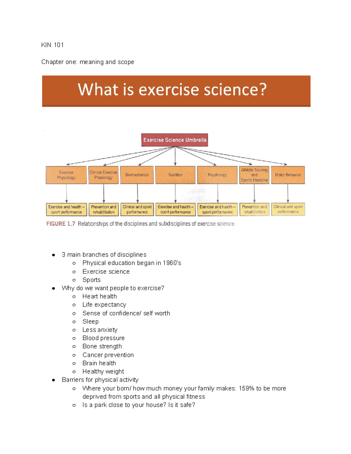 Kin 101 Dr. Rawdon KIN 101 Chapter one meaning and scope 3 main