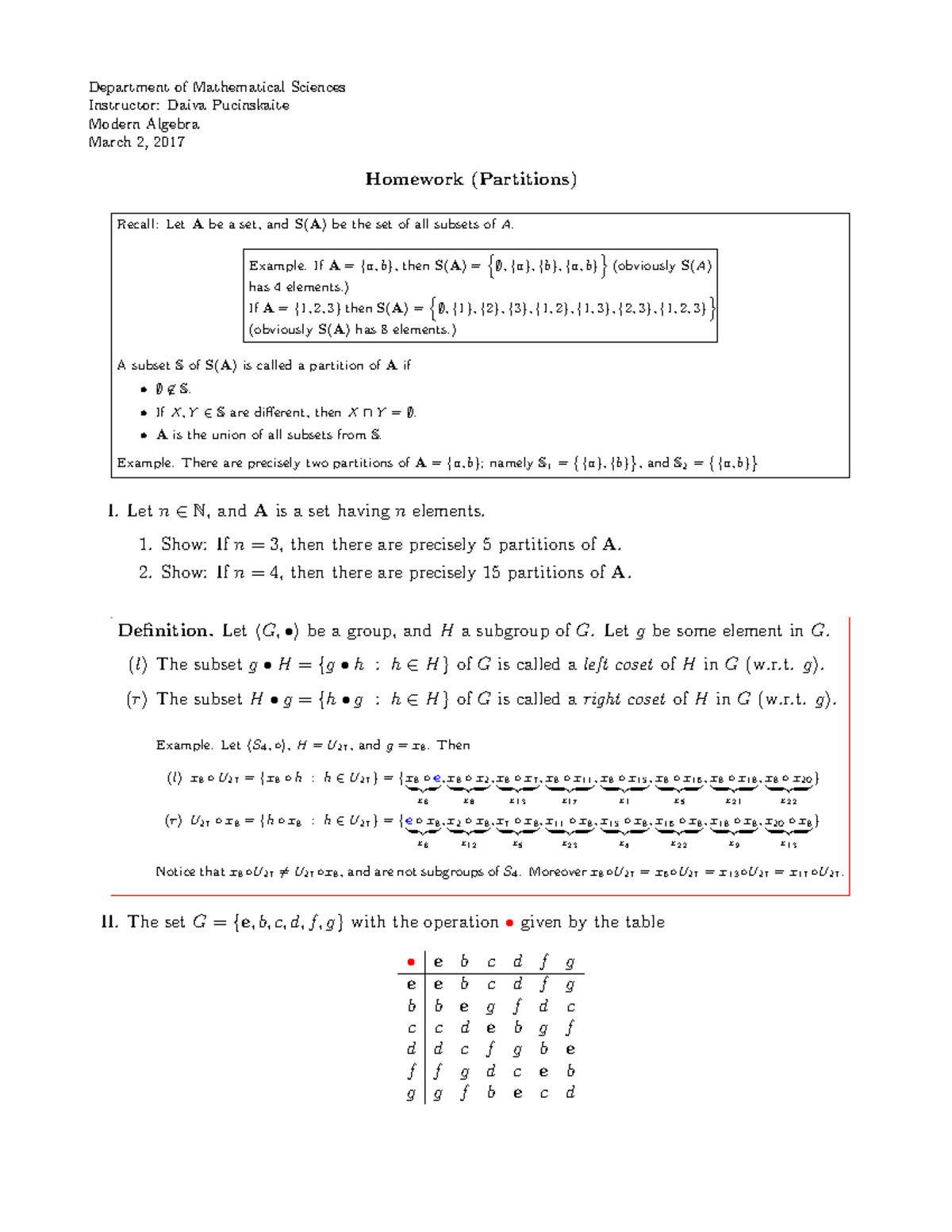 Modern Algebra Spring 17 Hom 16 Department Of Mathematical Sciences Instructor Studocu