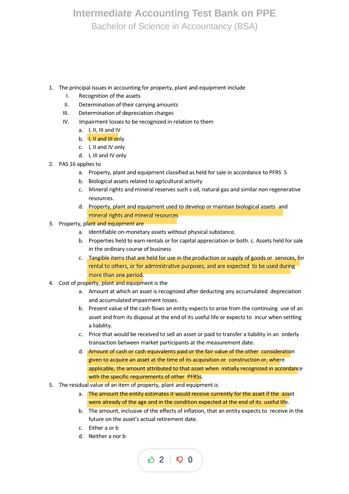 Intacc TEST BANK FOR PPE - Intermediate Accounting Test Bank On PPE ...