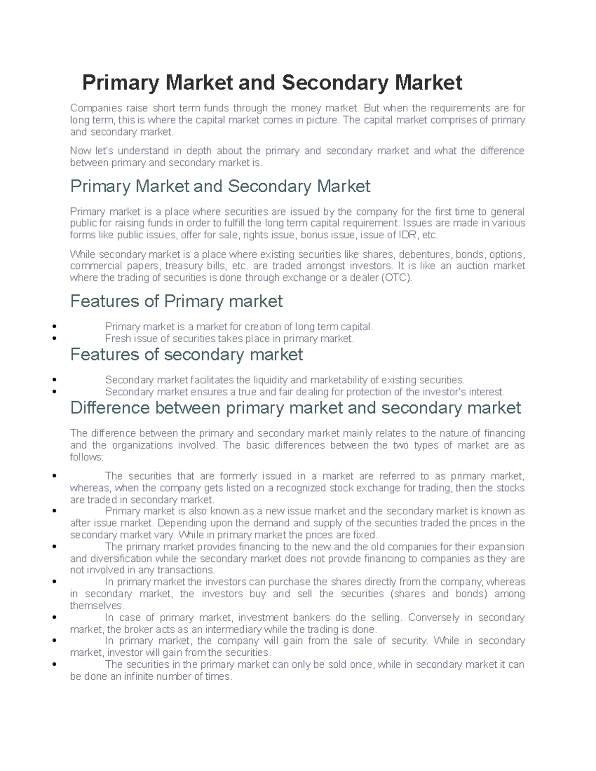 Financial Markets, all about primary and secondary market. - finance ...