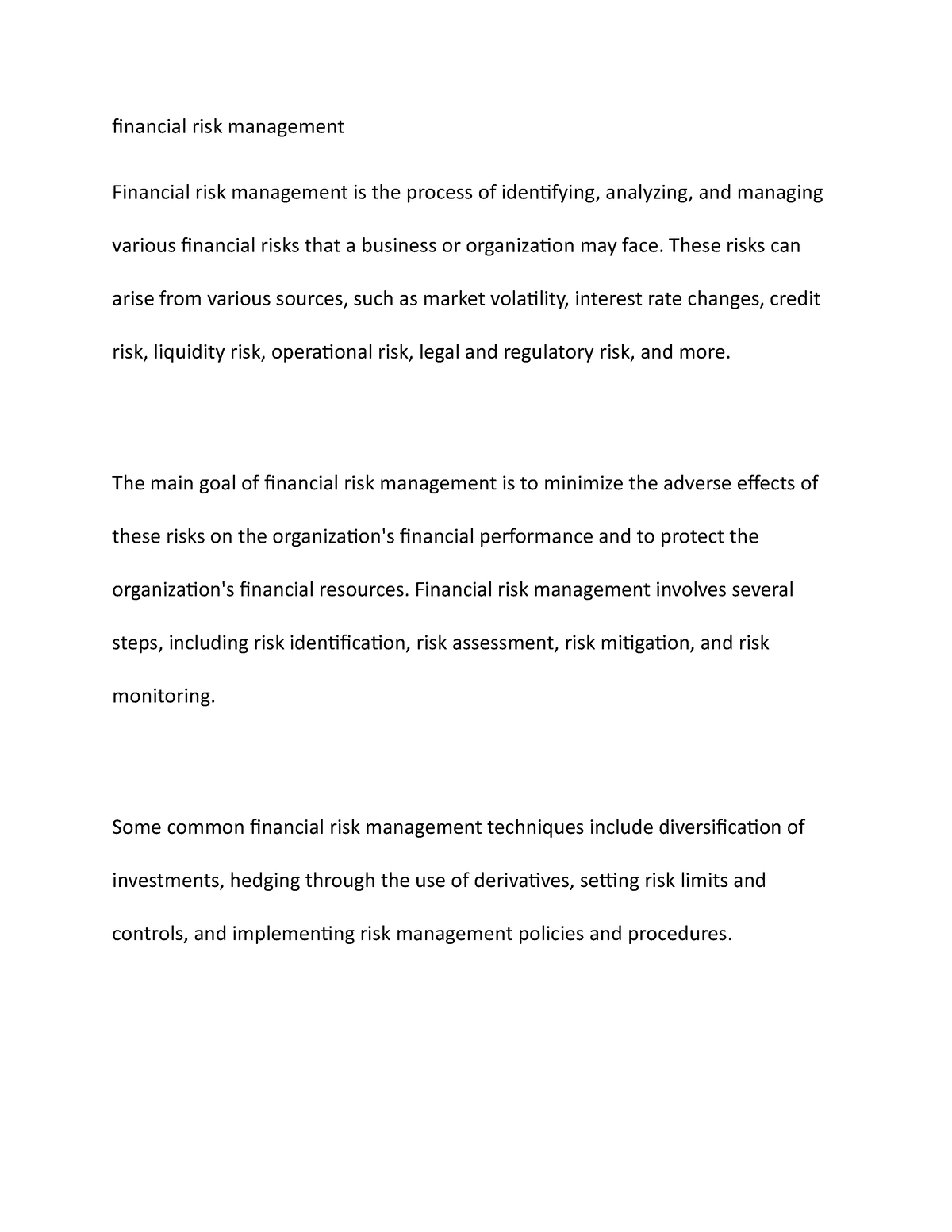 financial risk management dissertation topics