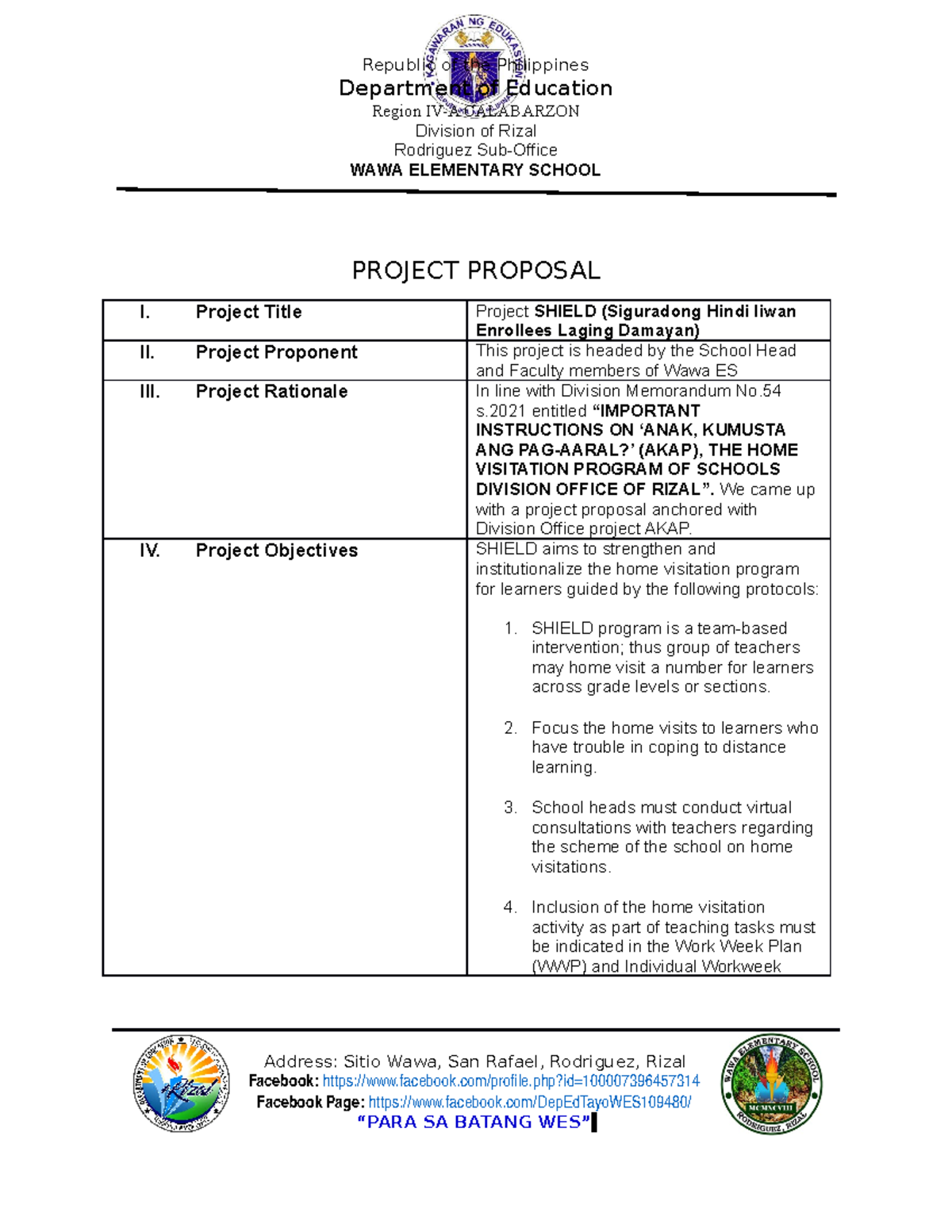 Project Proposal AKAP Shield Department Of Education Region IV A 