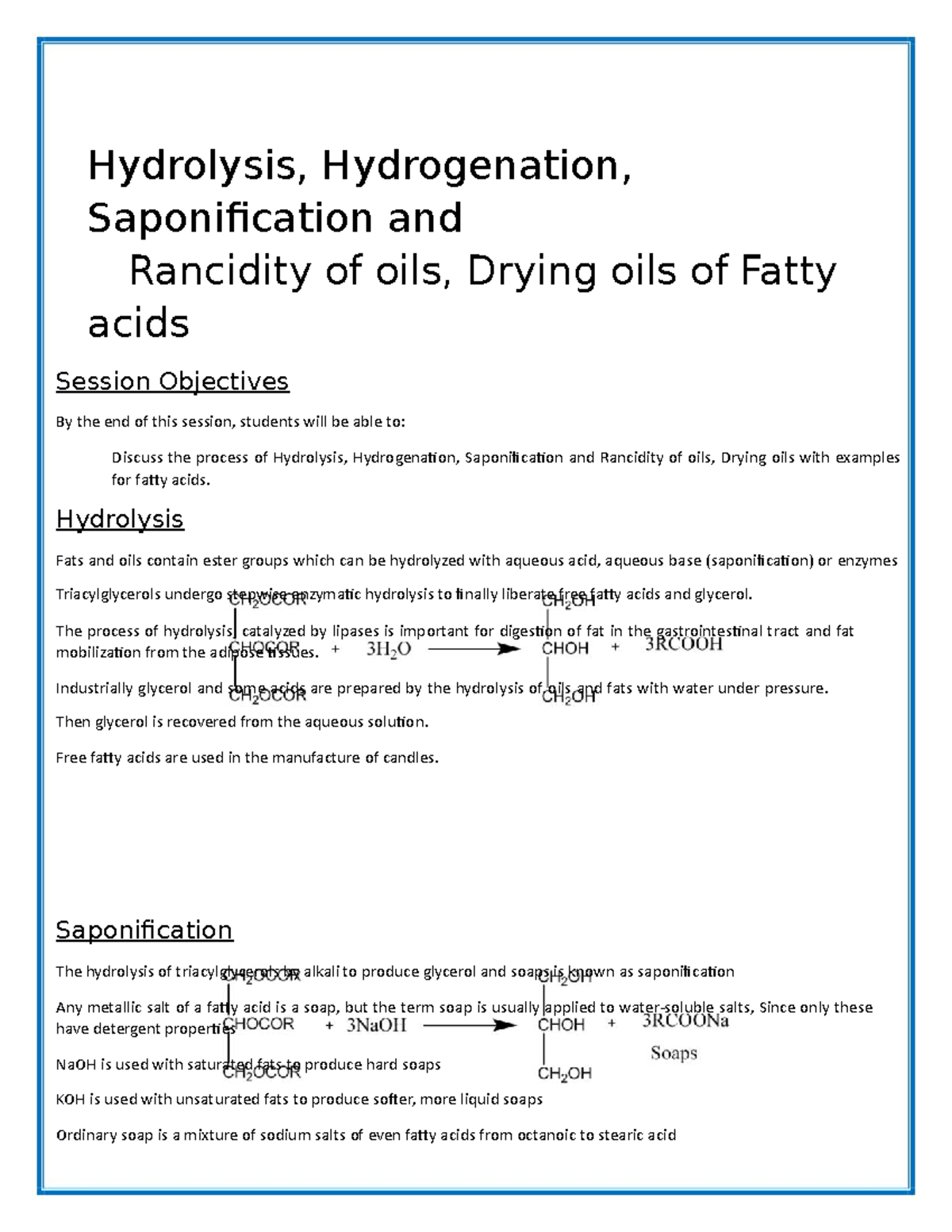 Chapter - 44 Hydrolysis, Hydrogenation, Saponification And Rancidity Of ...