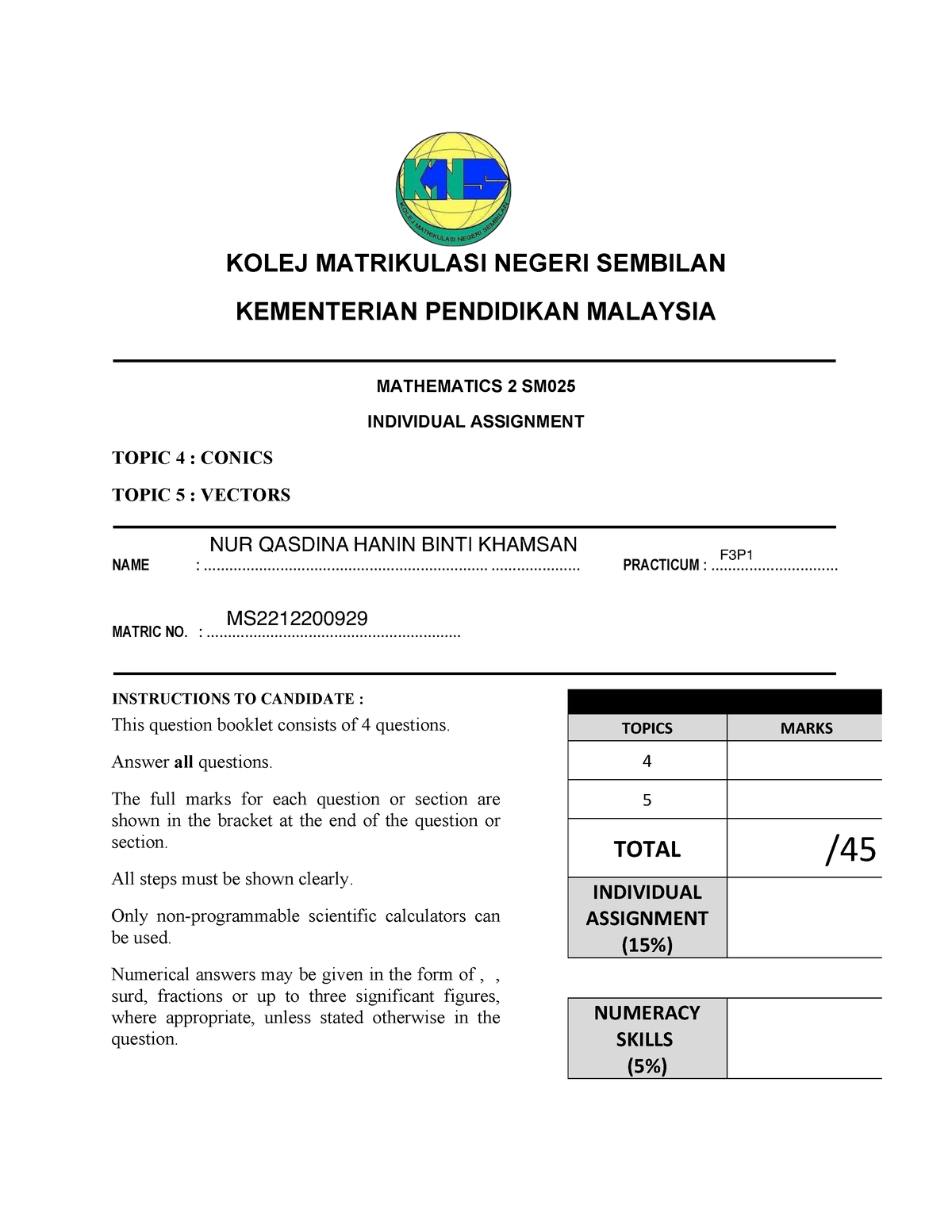 contoh assignment matrikulasi