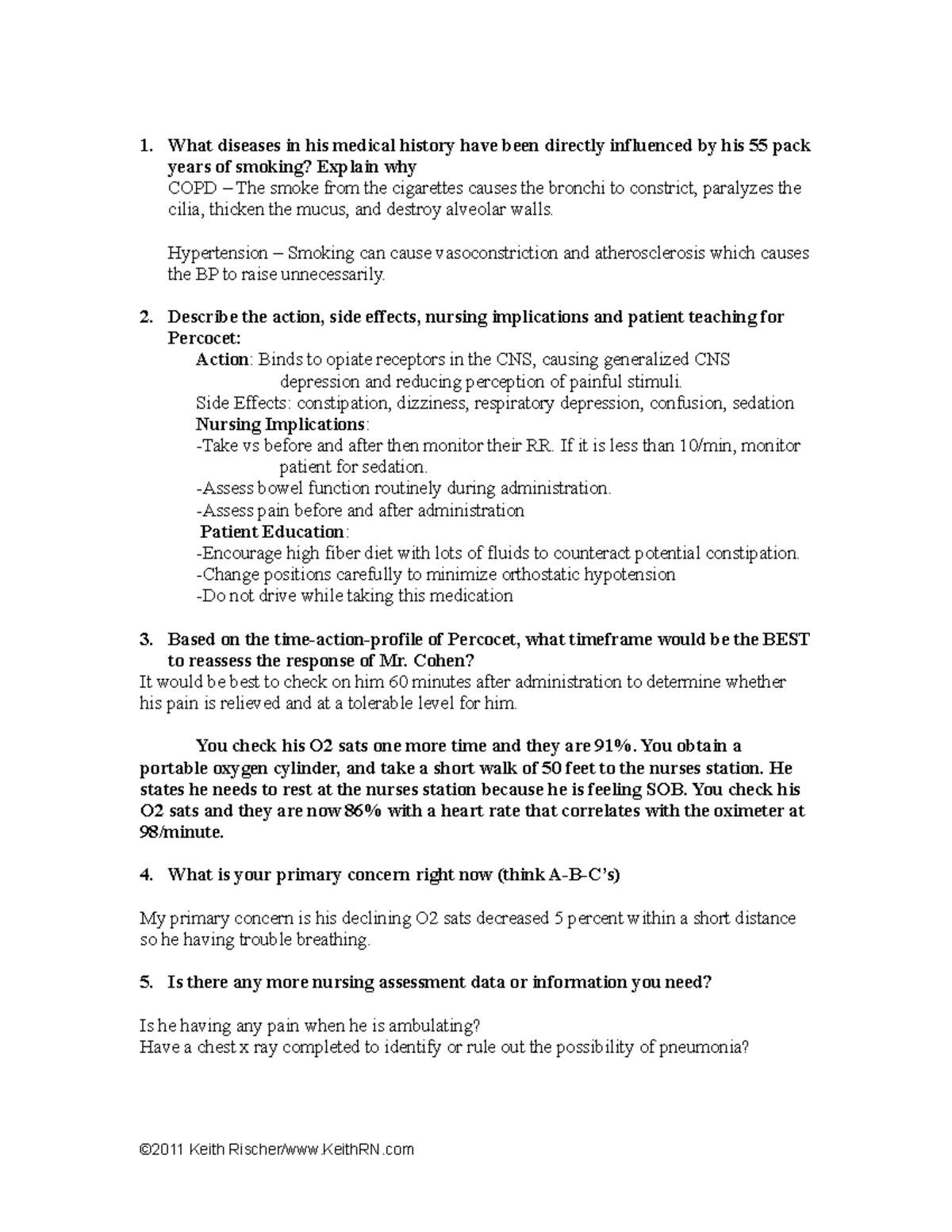 Mr. Cohen Makeup case study for clinical 1. What diseases in his