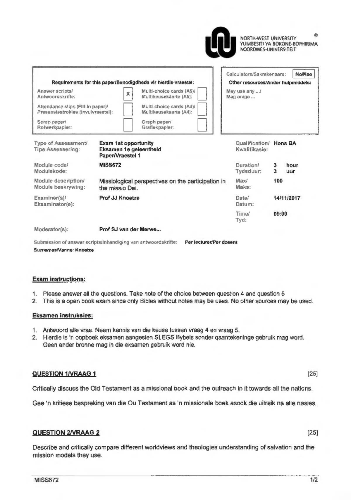 Exam November 2017, Questions - NORTH-WEST UNIVERSITY YUNIBESITI YA ...