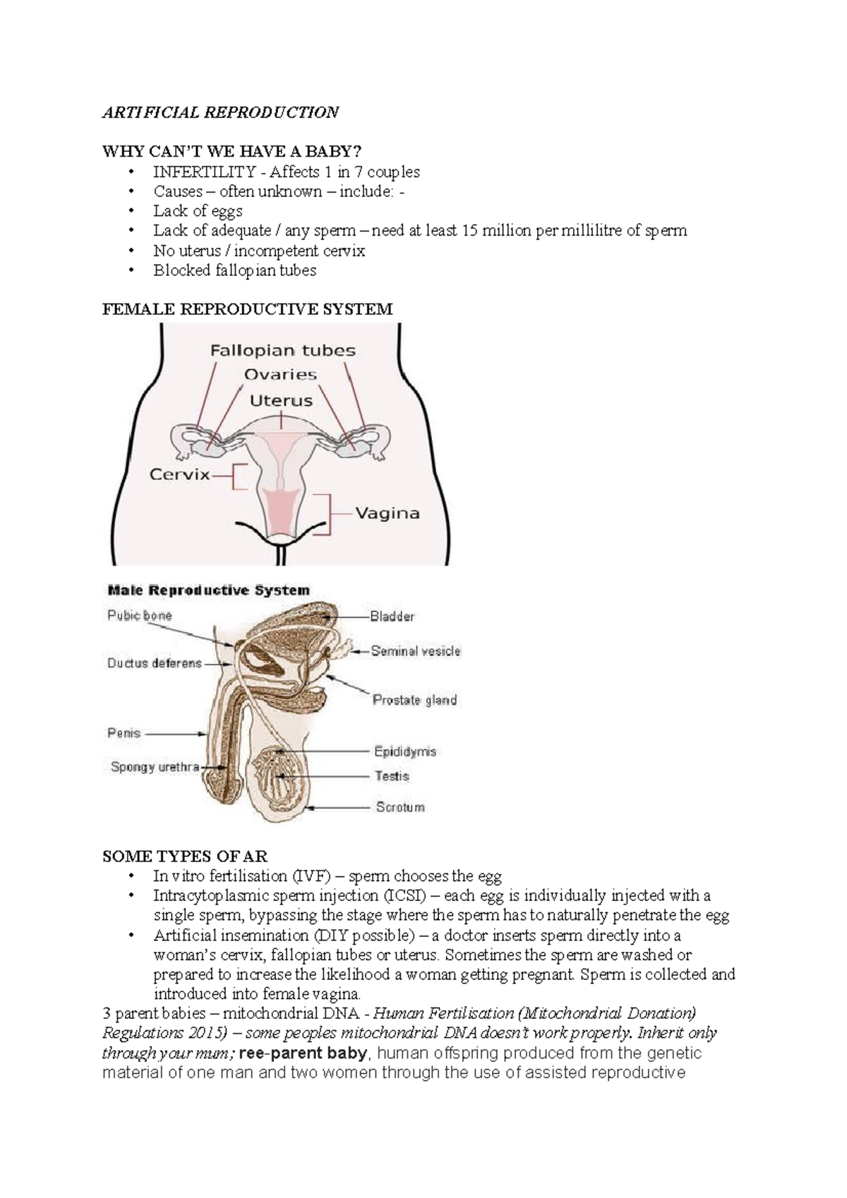 Artificial Reproduction ARTIFICIAL REPRODUCTION WHY CAN’T WE HAVE A