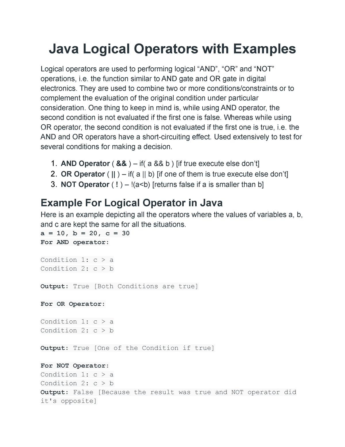 Java Logical Operators with Examples Java Logical Operators with