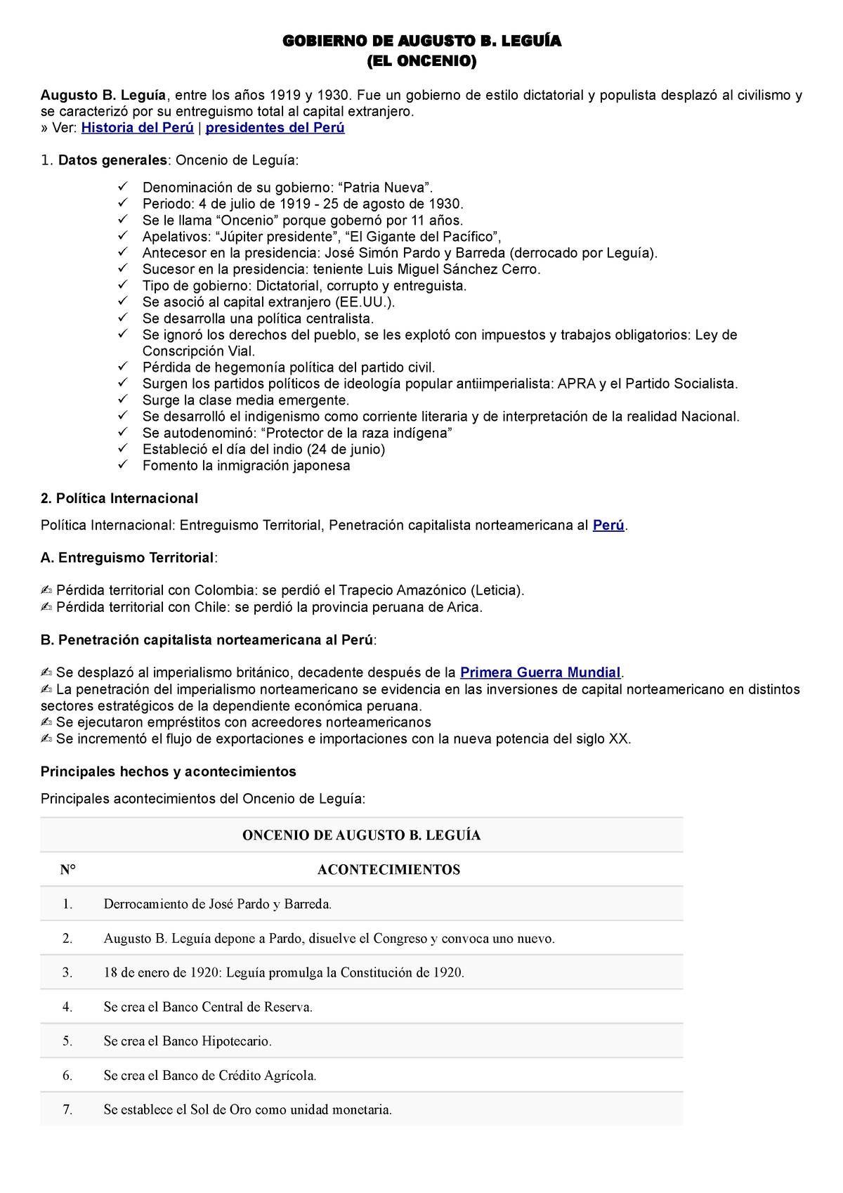 Gobierno DE Augusto B - HISTORIA - GOBIERNO DE AUGUSTO B. LEGUÍA (EL ...