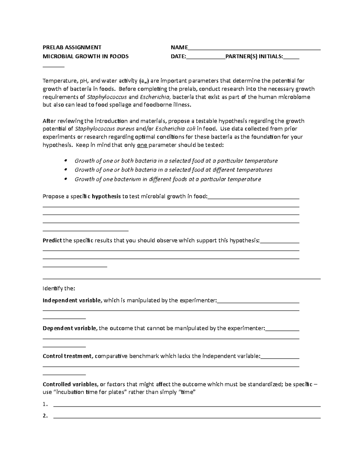 BIO221+Microbial+Growth+in+Foods+%28Student+Handout%29 - PRELAB ...