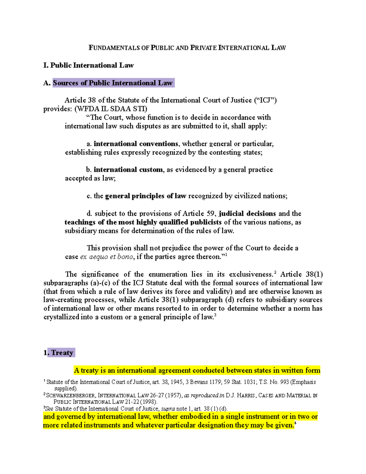 Public International Law Notes - FUNDAMENTALS OF PUBLIC AND PRIVATE ...