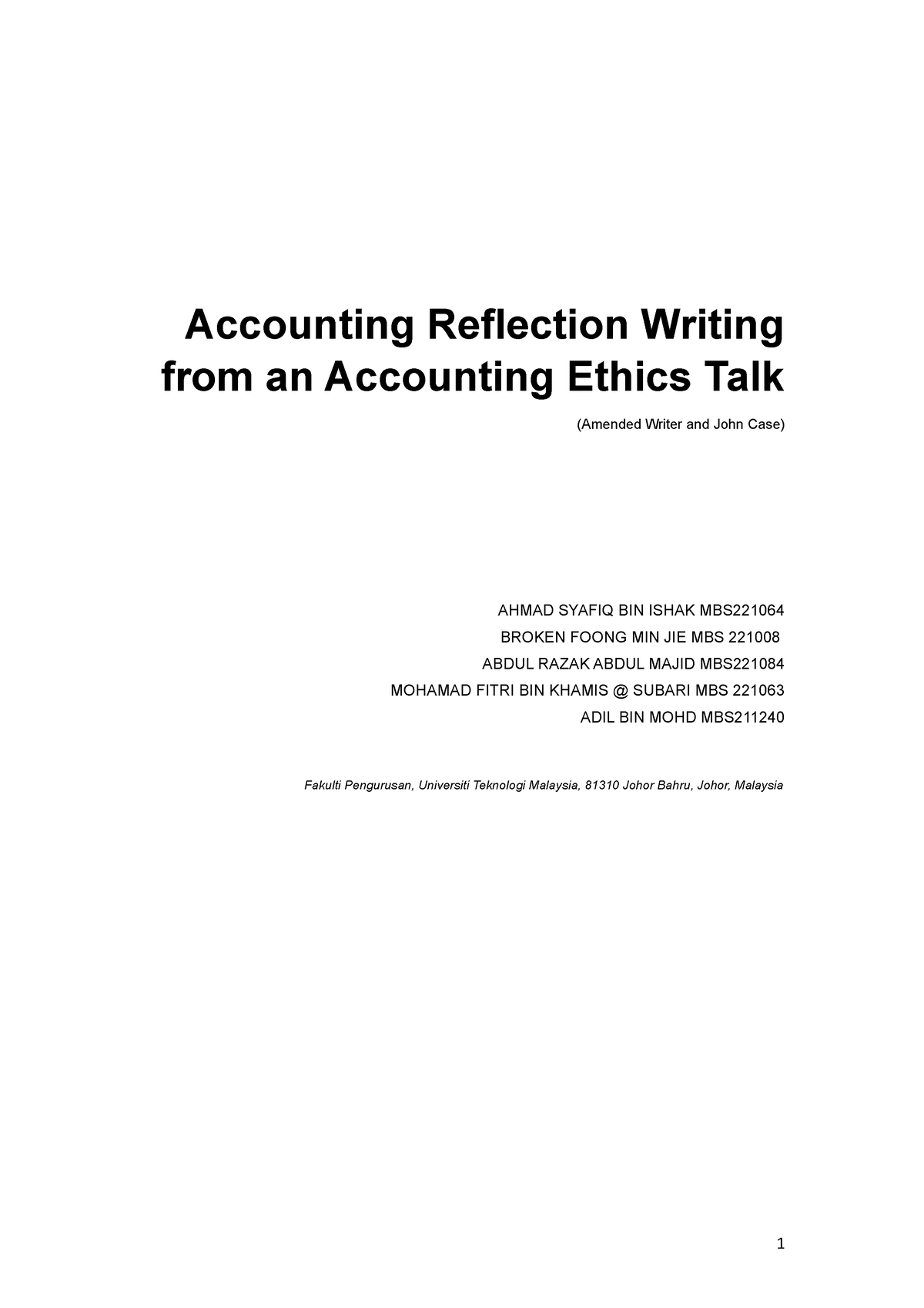 accounting reflective essay