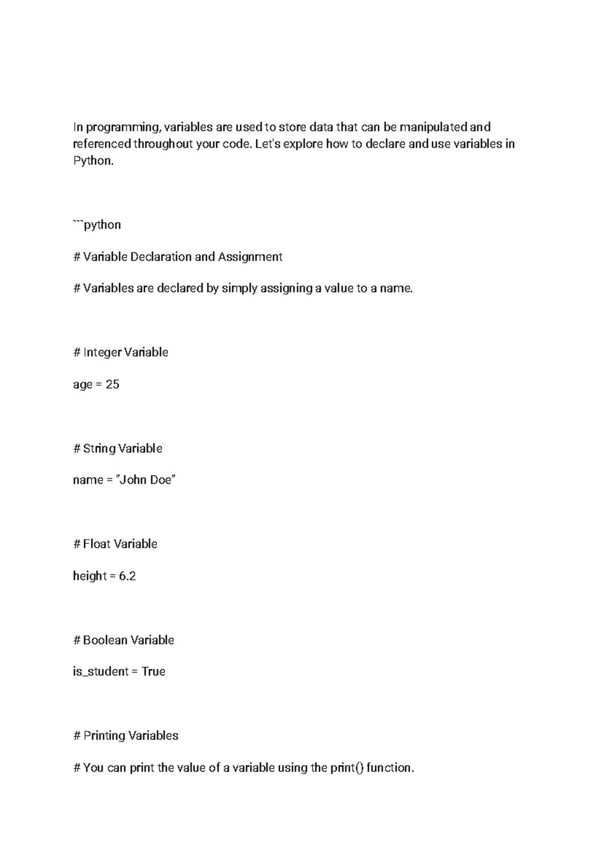 How to code - In class work - In programming, variables are used to ...