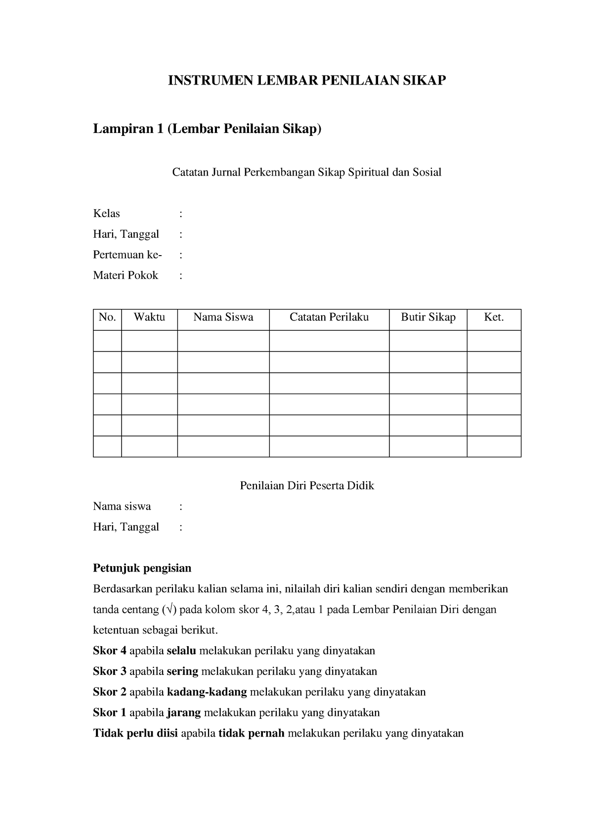 Instrumen Lembar Penilaian Sikap Instrumen Lembar Penilaian Sikap Lampiran 1 Lembar Penilaian