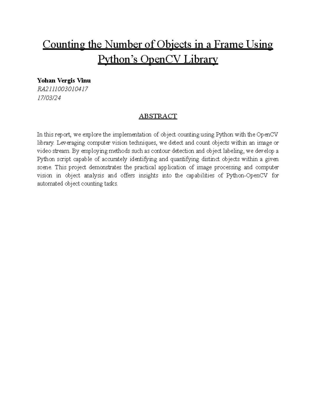 RA2111003010417 - Counting the Number of Objects in a Frame Using ...