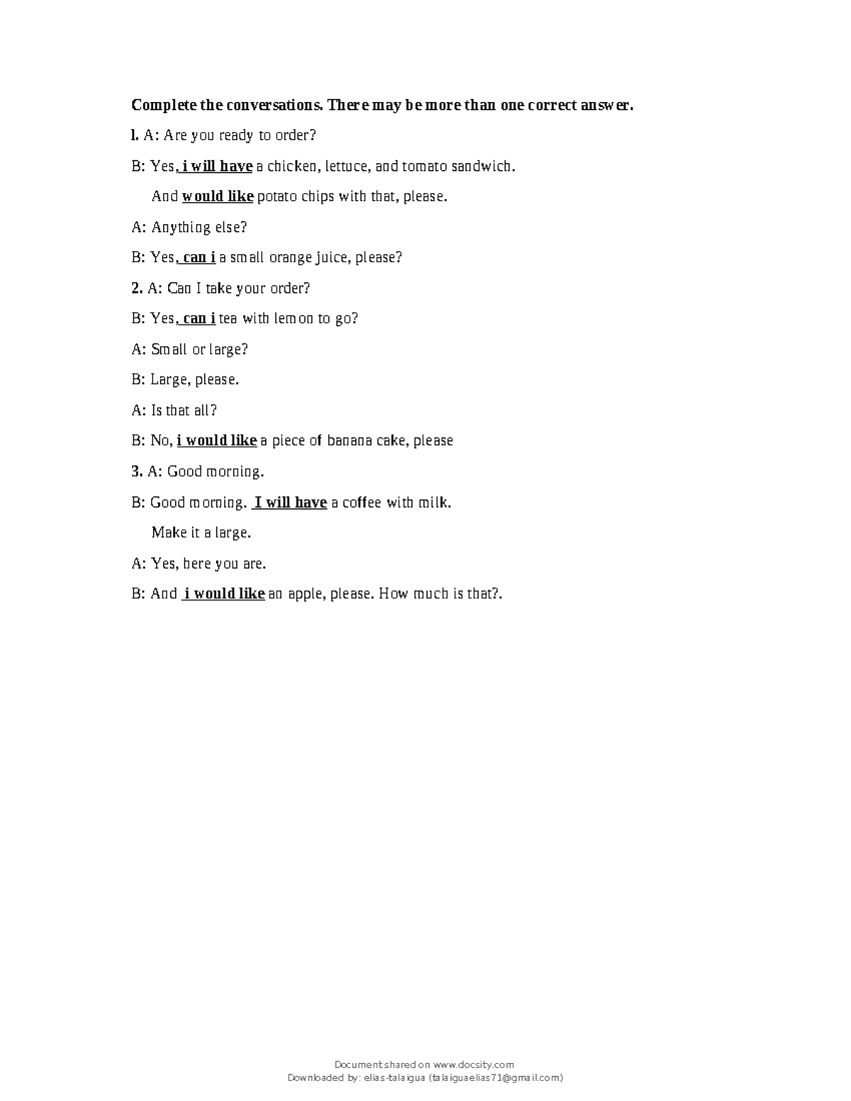 Solutions the activity 3 - Complete the conversations. There may be ...