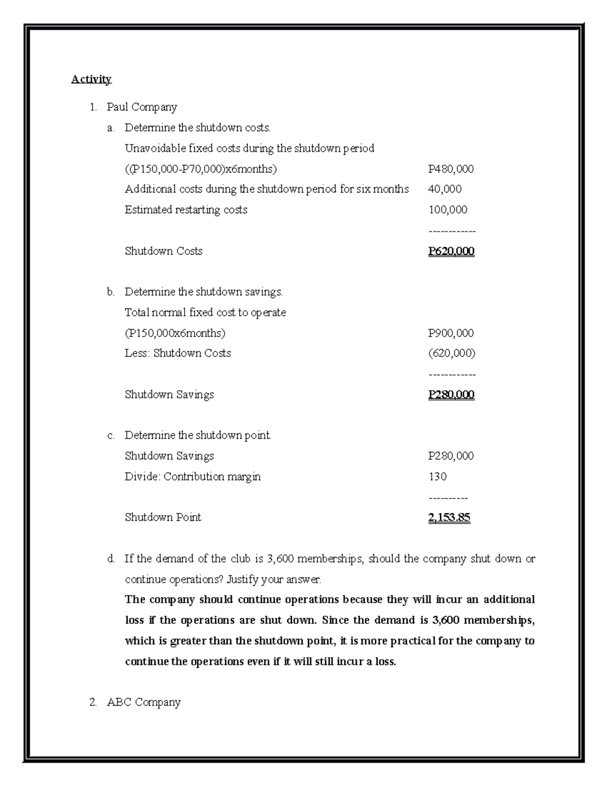 12 Activity 2 - Strategic Cost Management - Activity Paul Company a ...