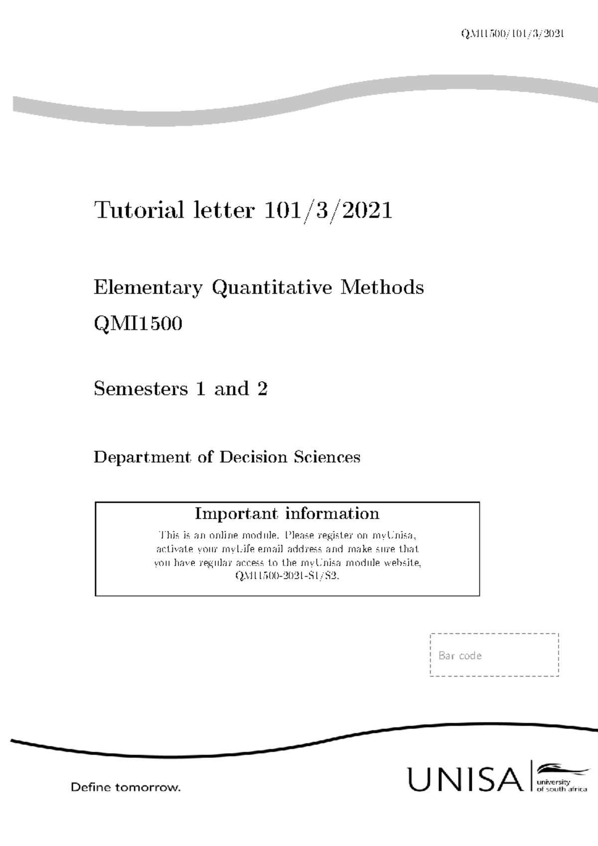 101 2021 3 b assignment for 2021 academic year - QMI1500/101/3 ...