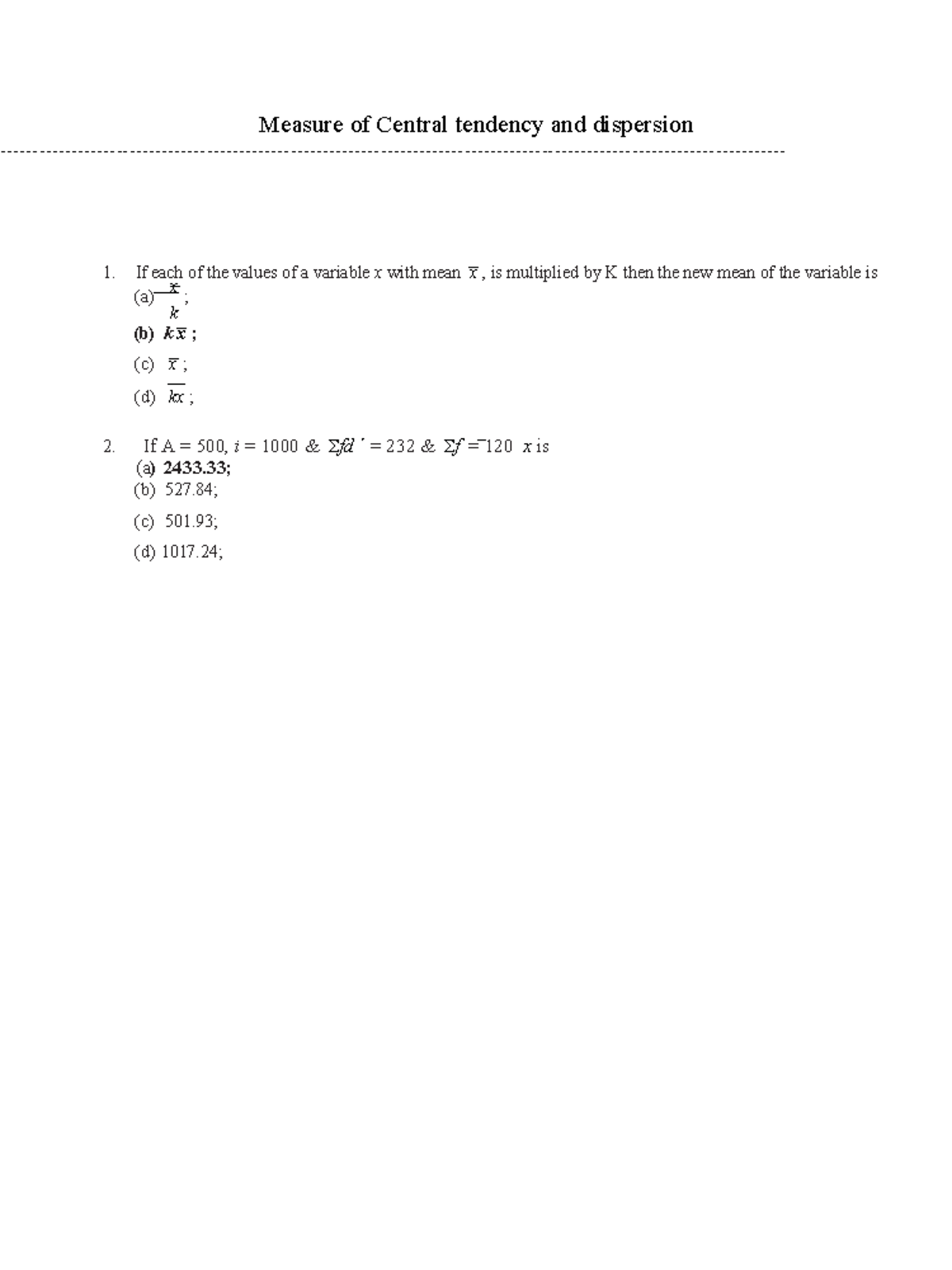 Measure of central tendency and dispersion - Measure of Central ...