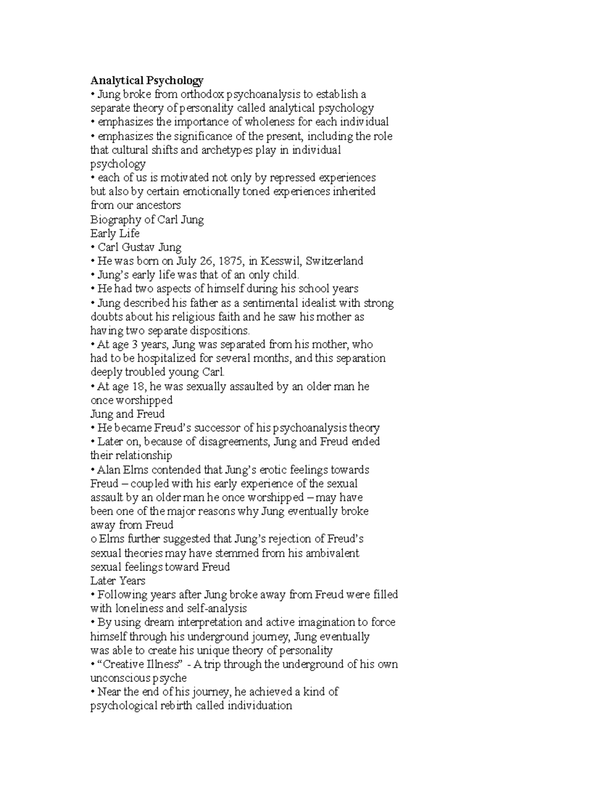 Analytical Psychology Analytical Psychology Jung broke from orthodox