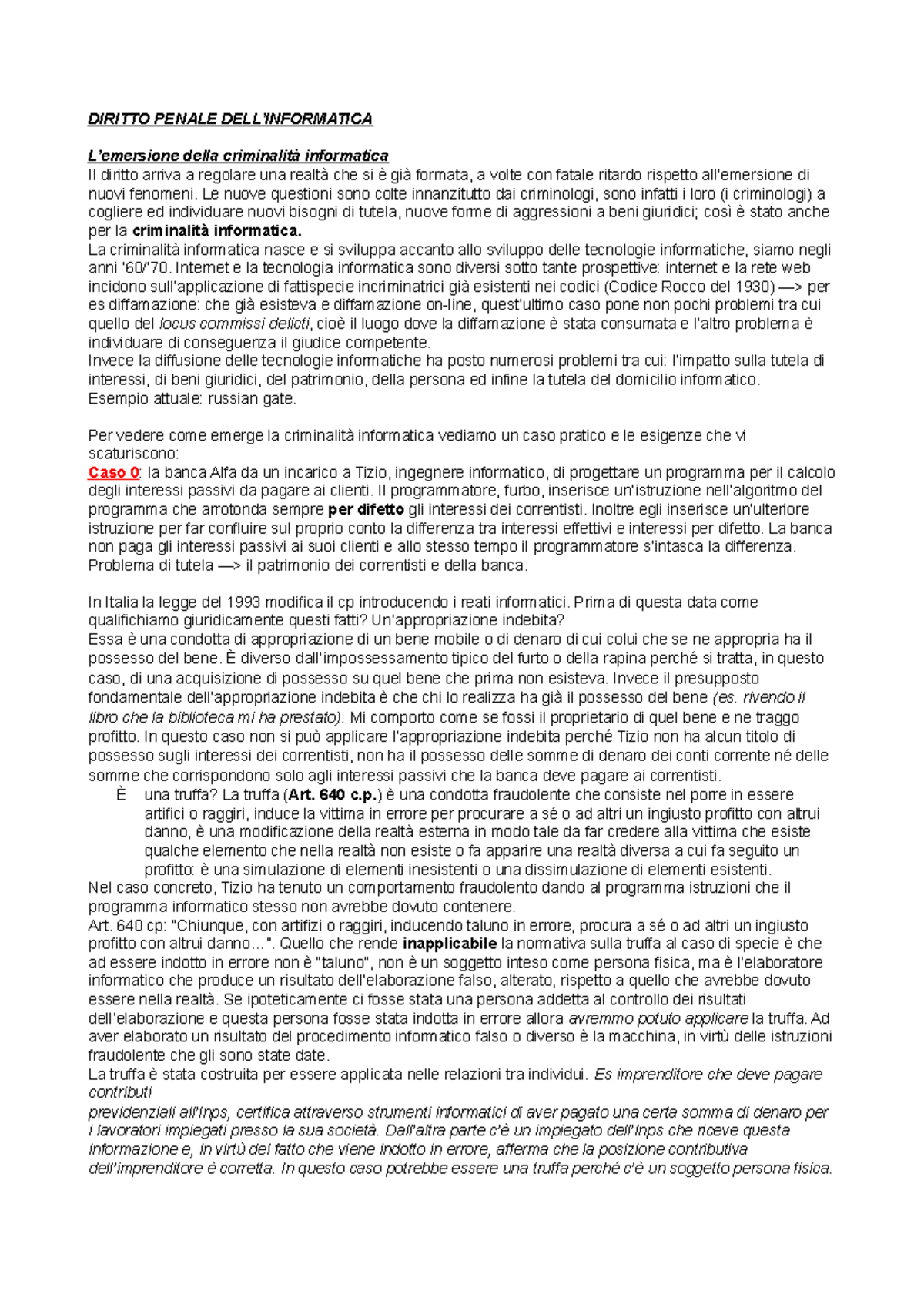 Diritto penale dell'informatica - DIRITTO PENALE DELL’INFORMATICA L ...