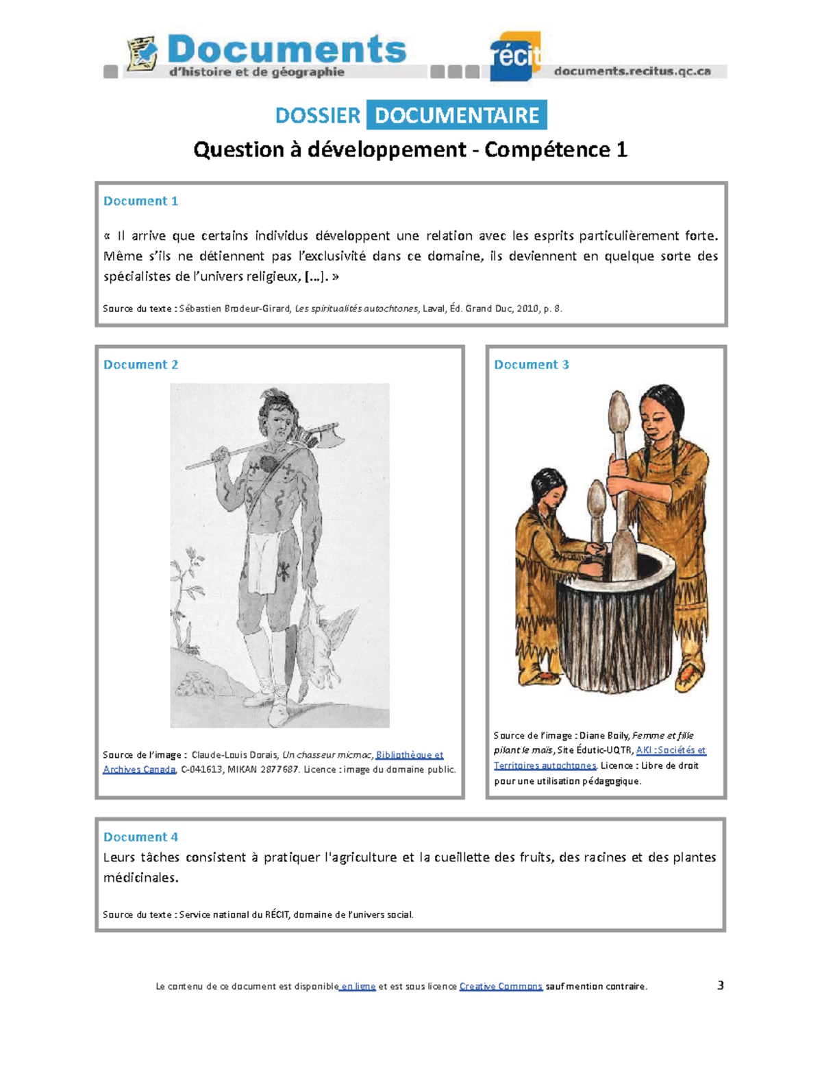 Question à développement C1 - Des origines à 1608 dossier documentaire ...