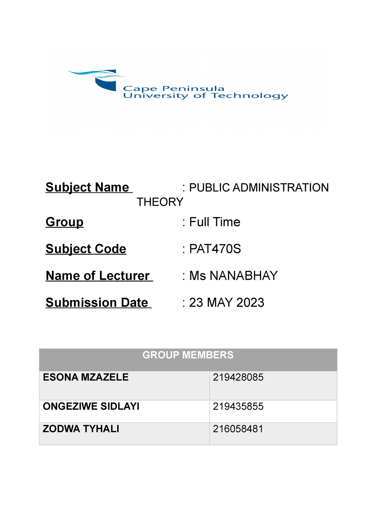 pa transfer structure assignment