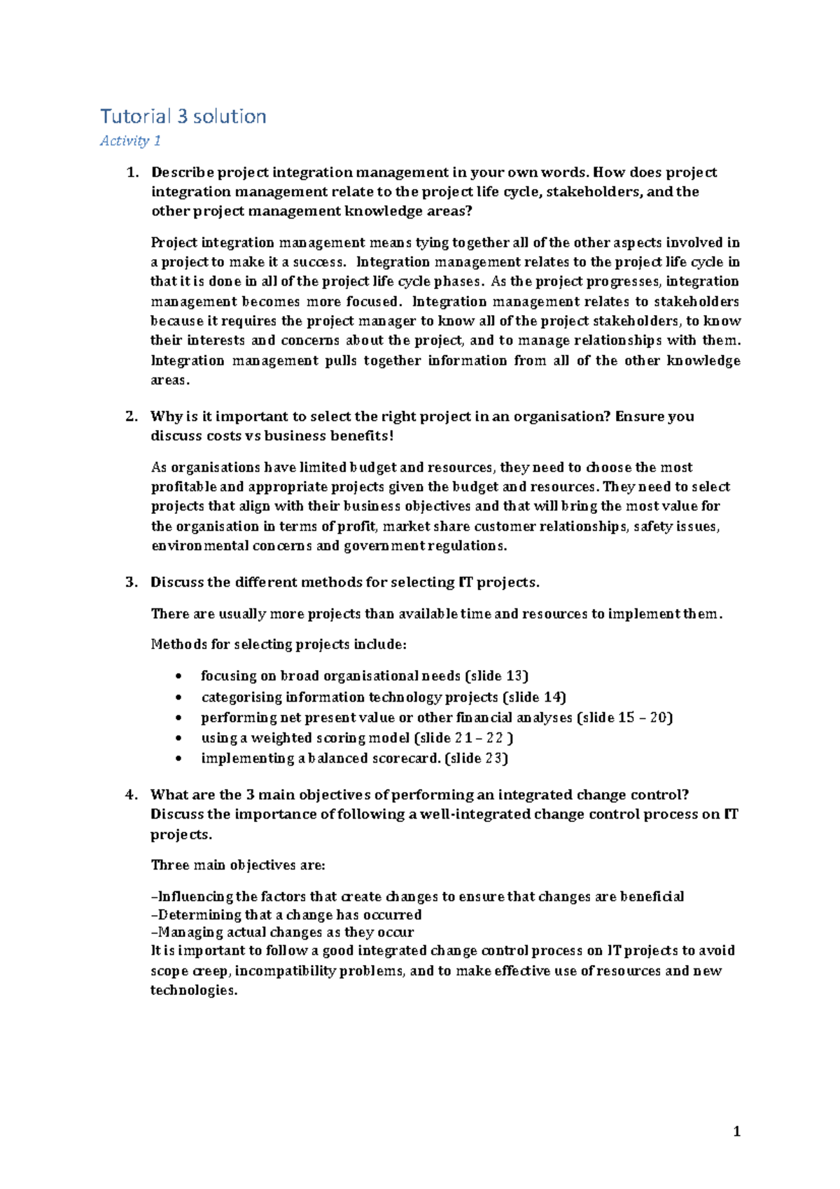 Tutorial 3 solution - Tutorial 3 solution Activity 1 Describe project ...