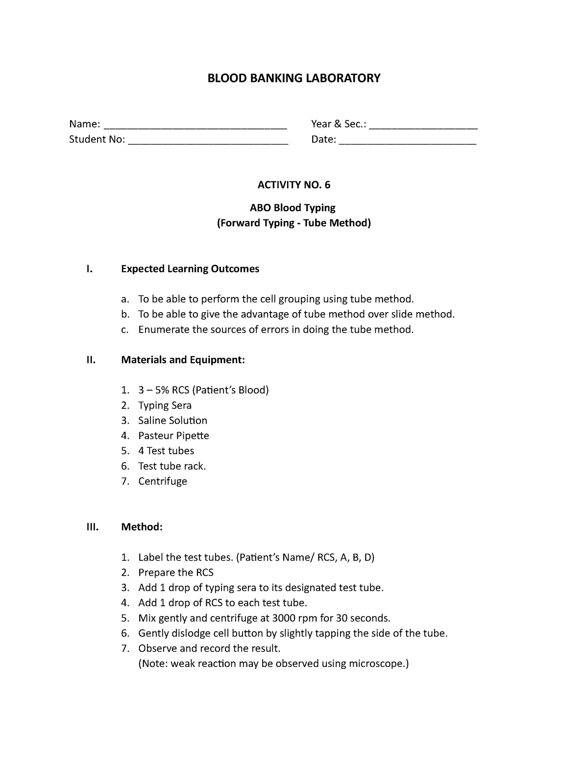 BB Lab Manual Act 6 7 - School - BLOOD BANKING LABORATORY Name