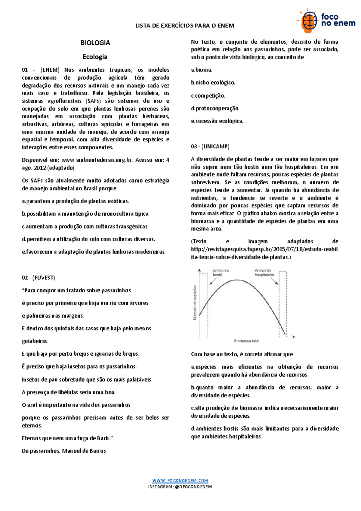 Exercicios De Biologia Enem - RETOEDU