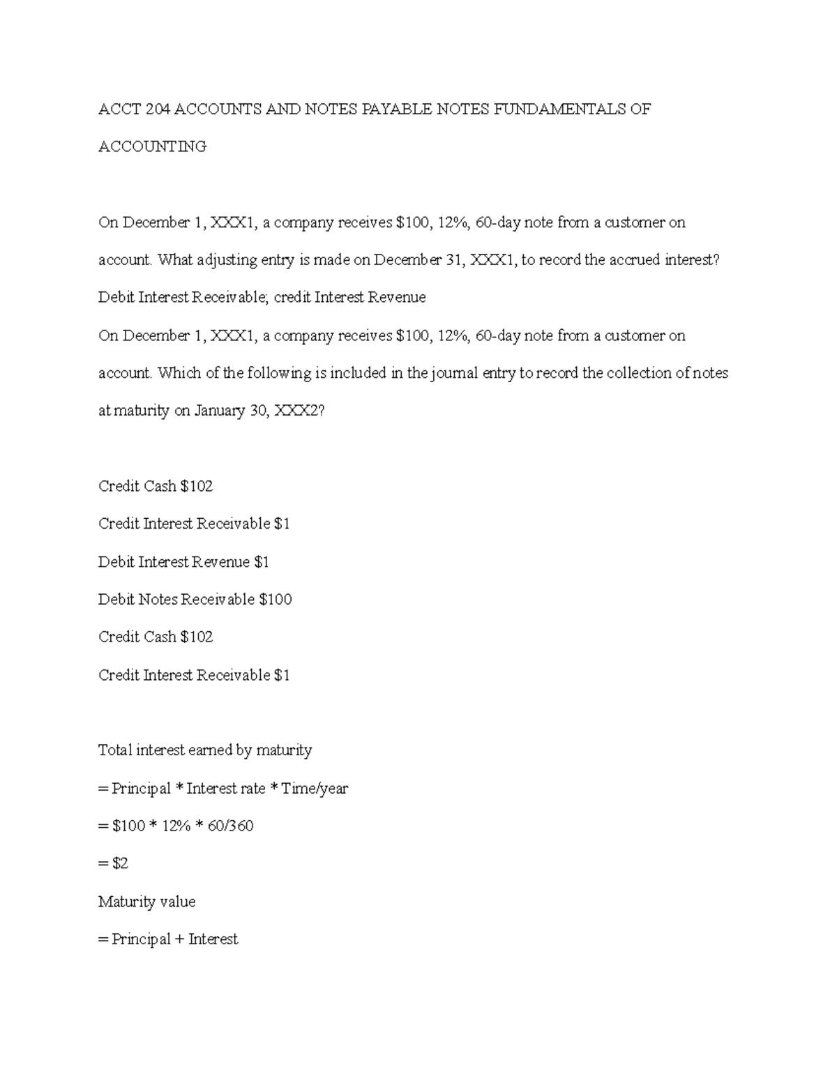 ACCT 204 Accounts AND Notes Payable Notes Fundamentals OF Accounting ...