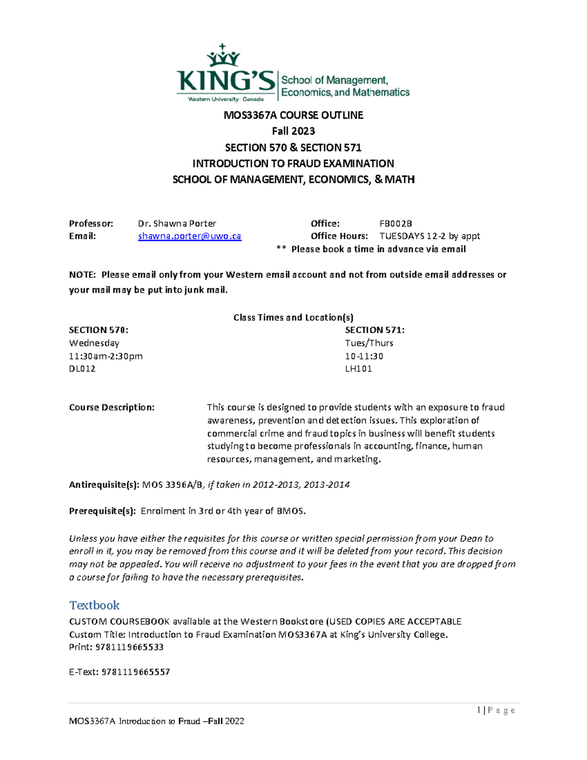 MOS3367A Fall Course Outline-Porter - 1 | P a g e MOS3367A COURSE ...