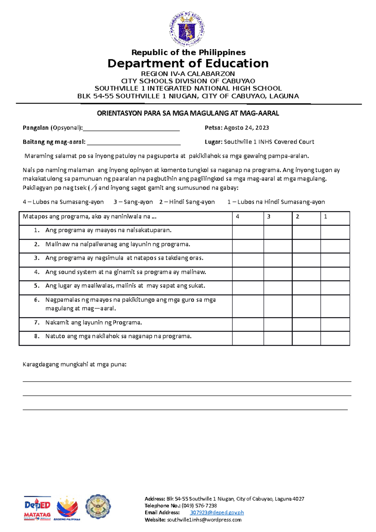 Parents Orientation 8 24 2023 - Republic of the Philippines Department ...