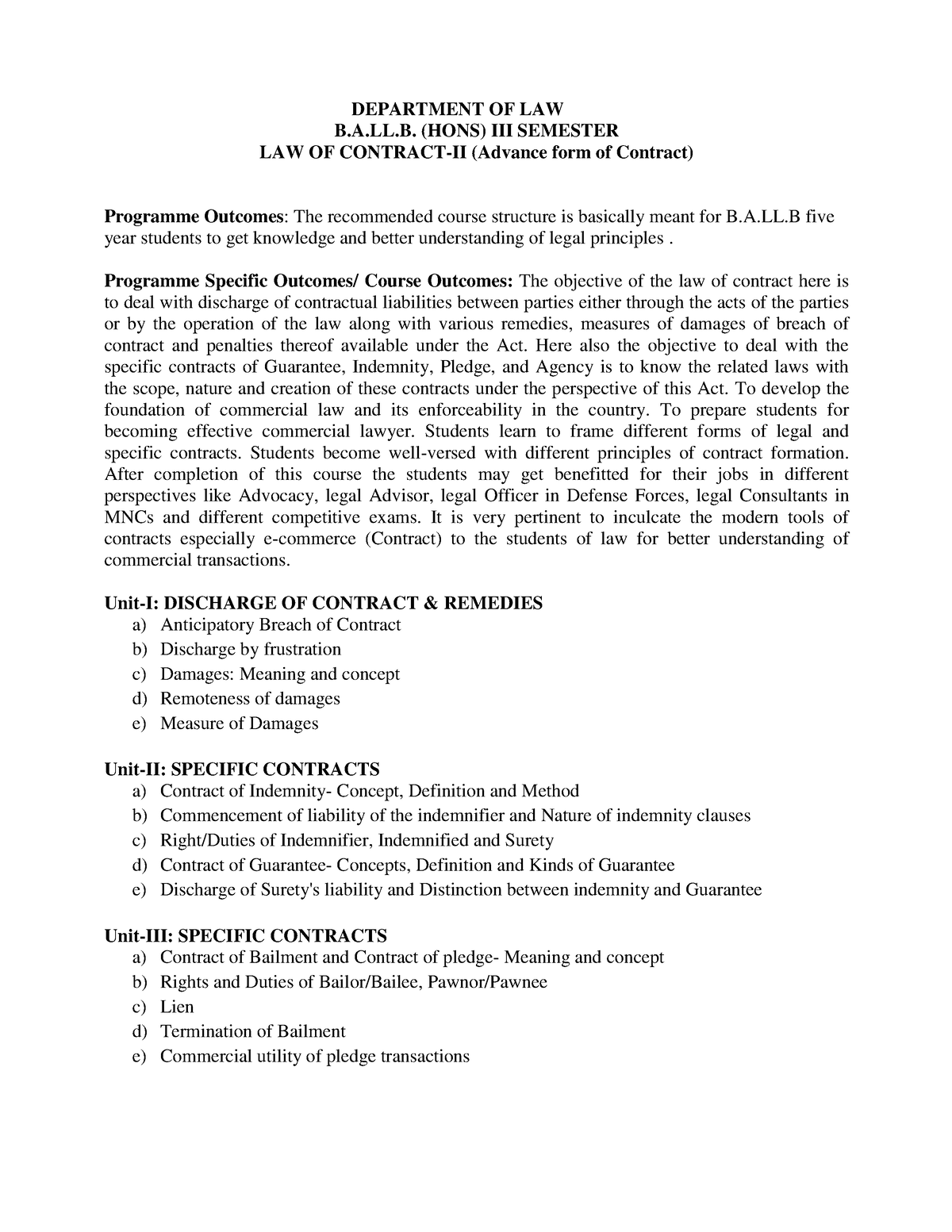 Syllabus Of 3rd Semester BALLB - DEPARTMENT OF LAW B.A.LL. (HONS) III ...