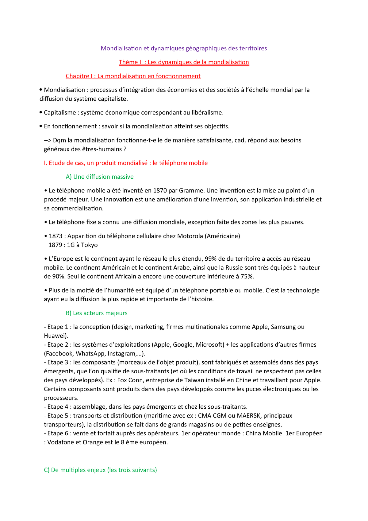 Composition Mondialisation En Fonctionnement