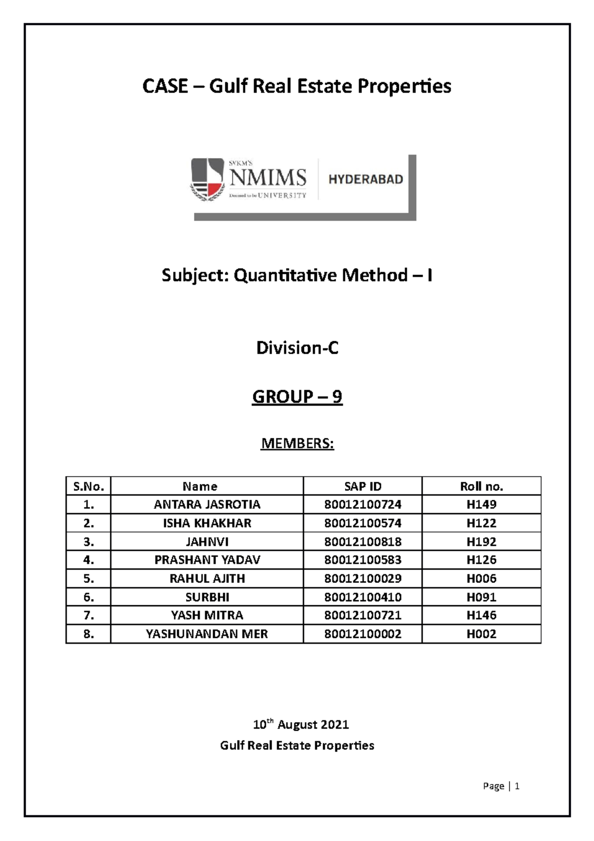Gulf Properties Report CASE Gulf Real Estate Properties Subject